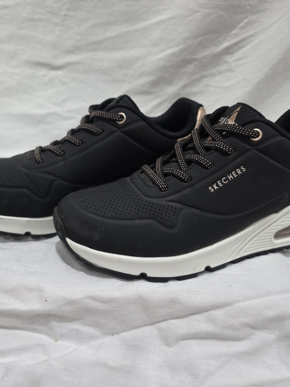 Skechers Black & White Athletic Sneakers with Rose Gold Accents - Picture 2 of 4